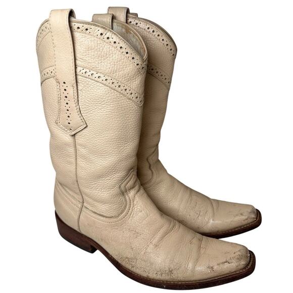 Cuadra‎ Deer Skin Ivory Western Boots Pointed Toe Unisex Men Sz 7 Women 9 - Picture 15 of 16